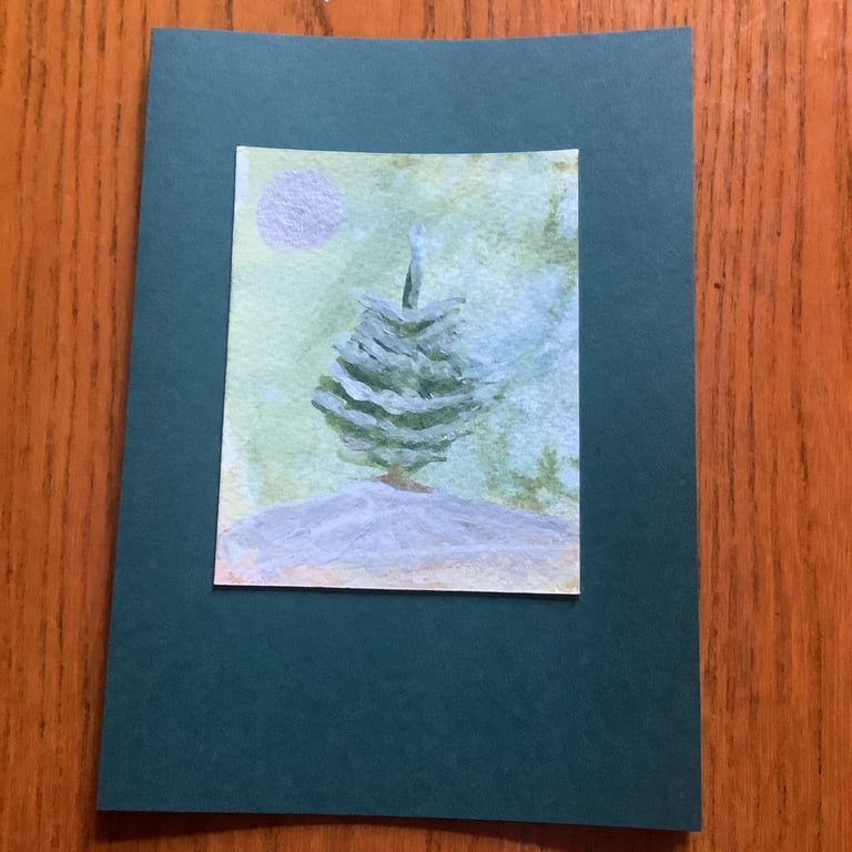Hand painted Yule Christmas Card 'Silver Solo Yule'