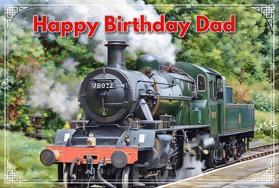 Happy Birthday Dad Steam Train Art Card A5