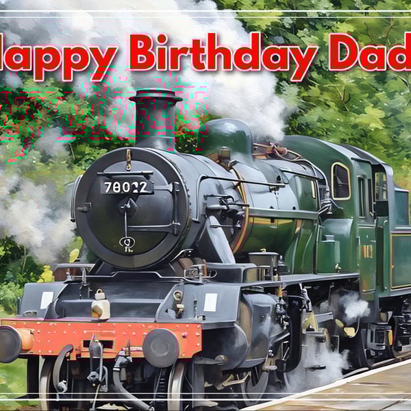 Happy Birthday Dad Steam Train Art Card A5