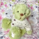 Quentin, soft sage green bear, hand sewn collectible teddy bear in a cardigan