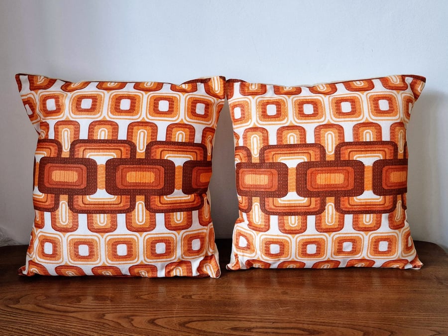 2 Handmade op art cushions vintage 1960s 1970s fabric envelope