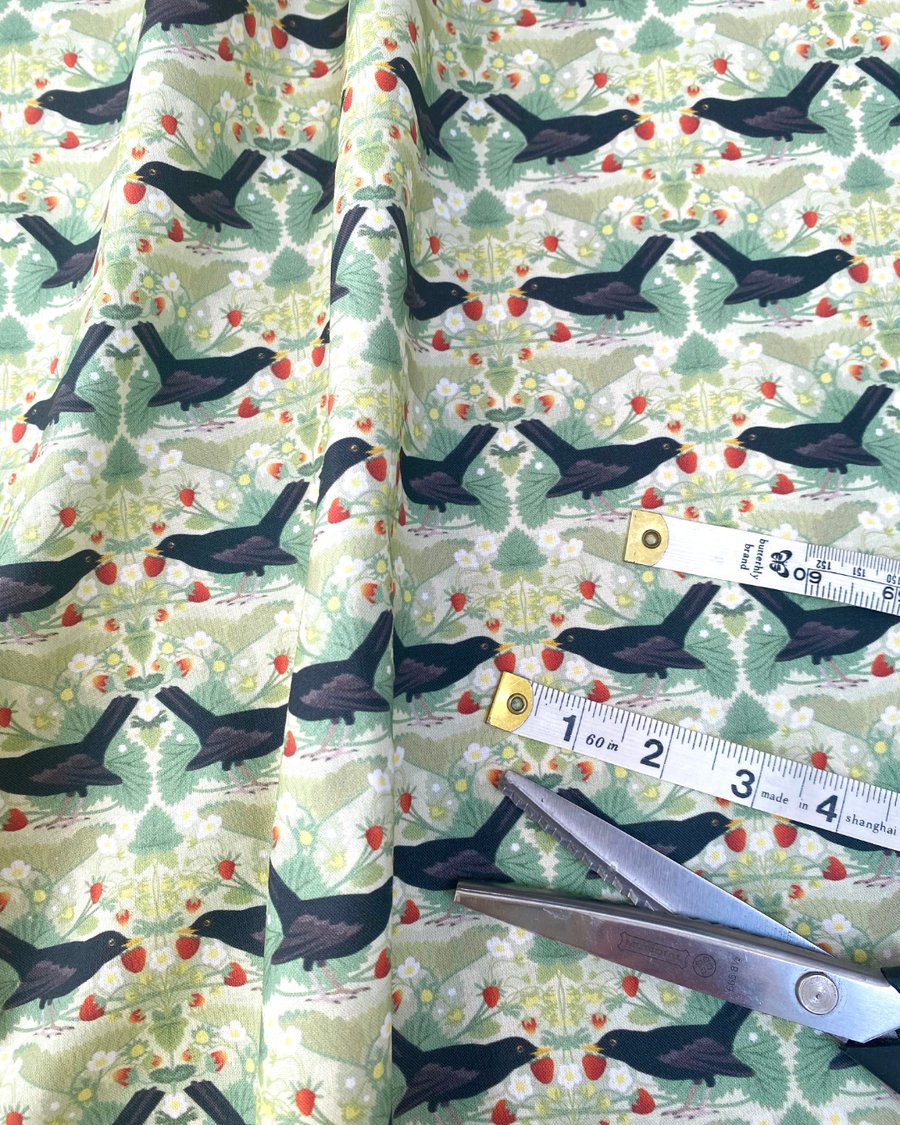 Summer Seconds - Blackbird with Strawberries Fat Quarter Fabric