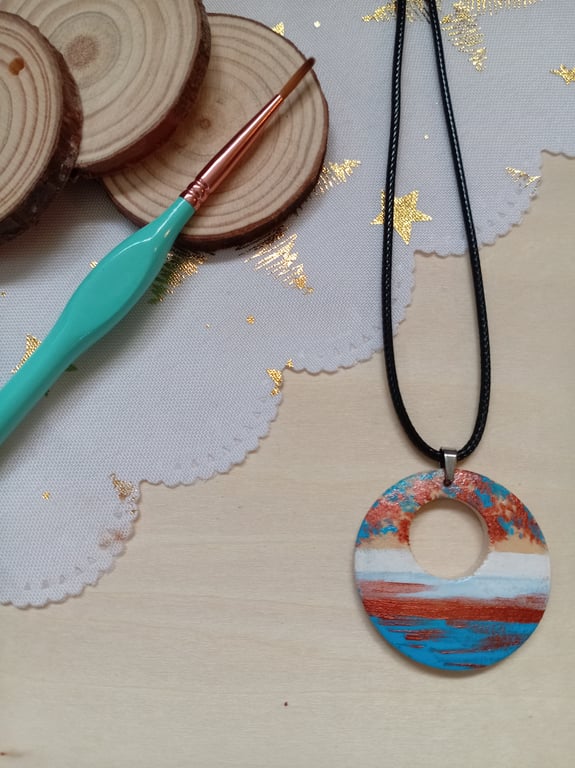 Sunrise over the sea wooden necklace