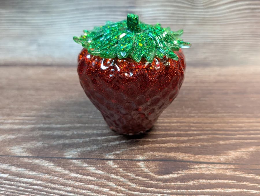 Glitter Strawberry Trinket Jar – Handmade Resin Keepsake Storage Pot