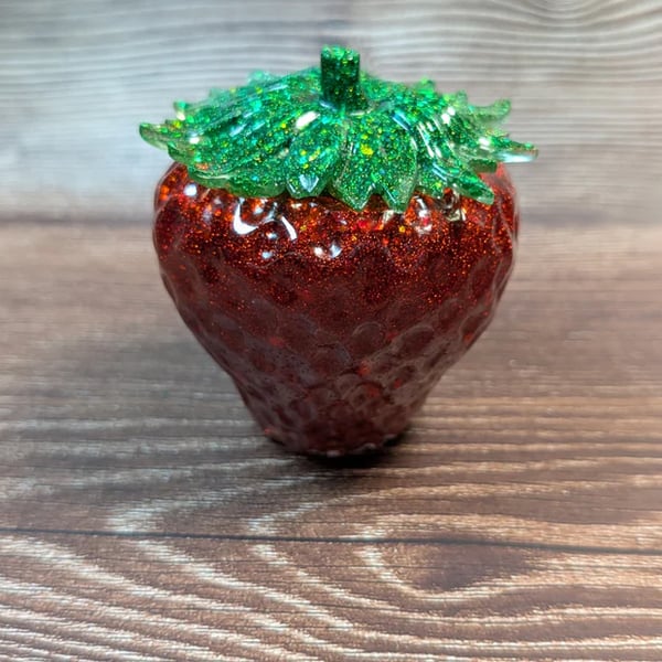 Glitter Strawberry Trinket Jar – Handmade Resin Keepsake Storage Pot