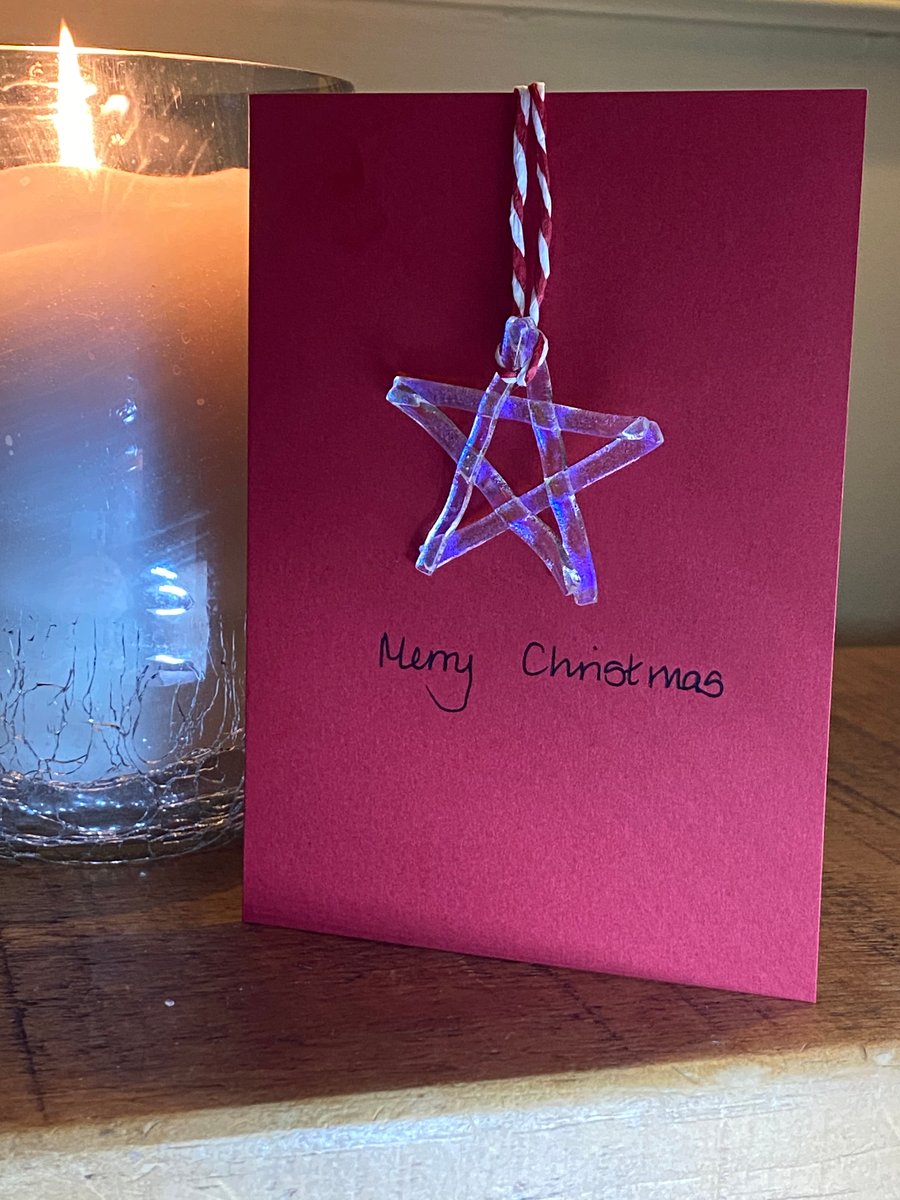 Red Christmas card with fused glass hanging decoration