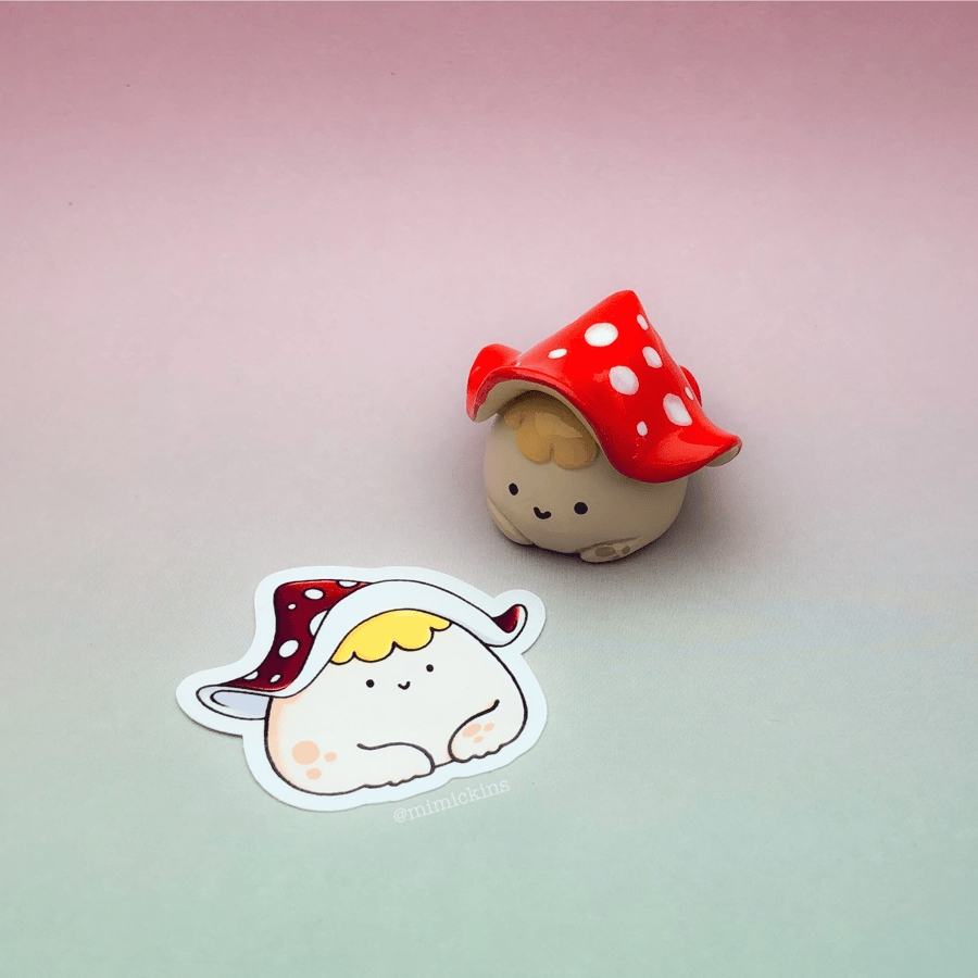 Little Mushroom Friend, Handmade Polymer Clay figure