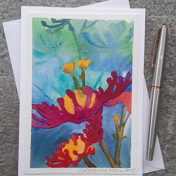 Bold Pink Daisies. Handpainted Blank Card. Wall Art Keepsake Gift