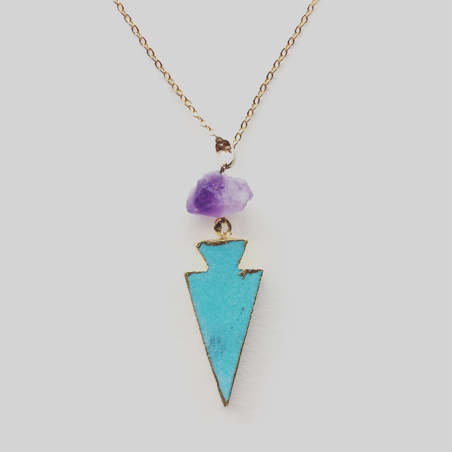Nouri Gold Vermeil, Turquoise and Amethyst Arrowhead Necklace