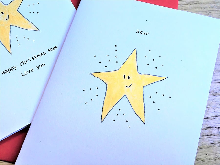 Gold Star Christmas Card Card be personalised. Handmade recycled card