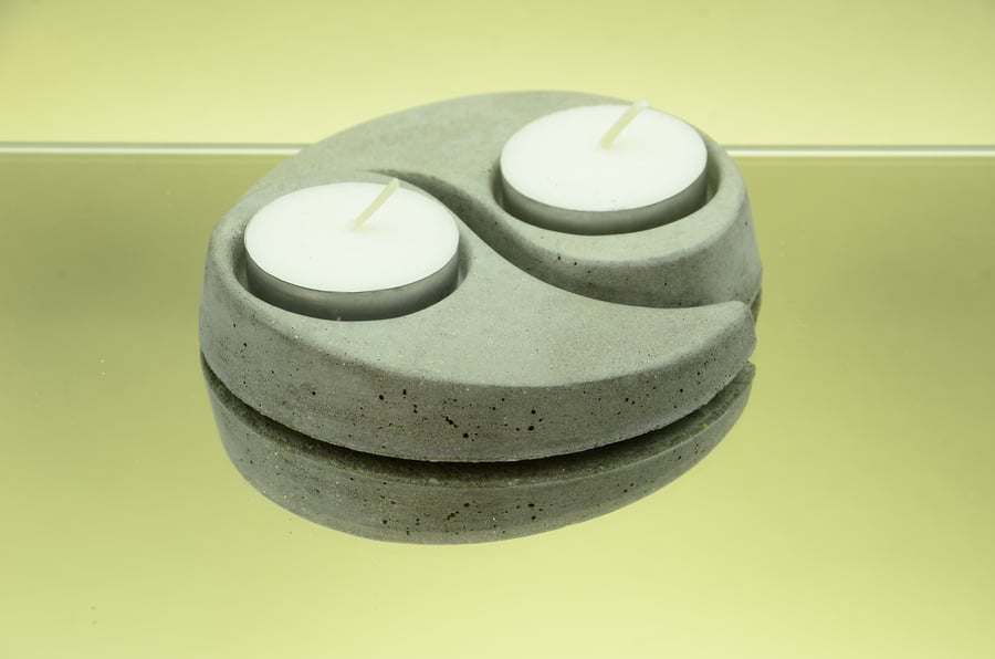 Set of 2 Handmade Yin Yang Concrete Tealight,Tea Light, Air Plant Holders