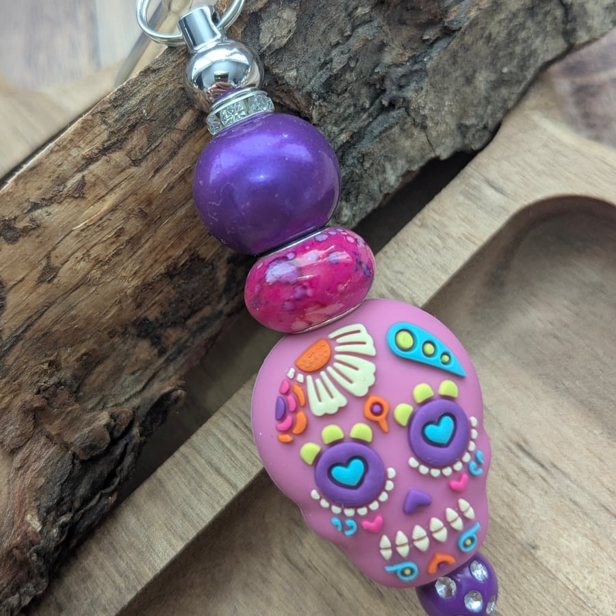 Sugar skull bag charm, witchy bag charm , gift for her 