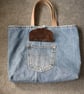 Distressed and recycled denim tote bag. Good size for shopping or work. - Image 6