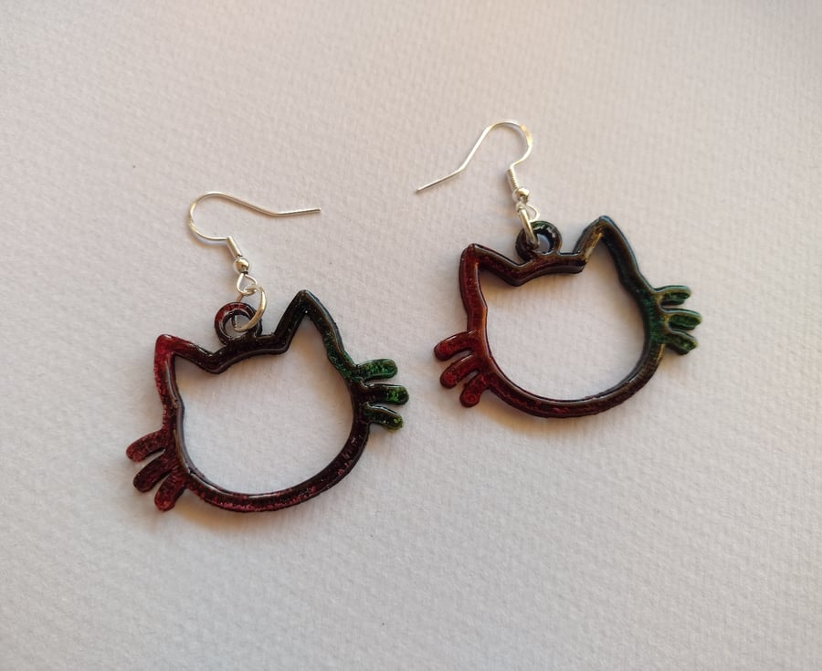 Dark Rainbow 'Kitty' Earrings Handmade With Resin. 925 Silver Hooks.