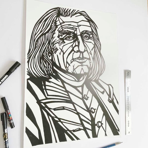FRANZ LISZT Original Ink Drawing, Classical composer, music artwork, Large scale
