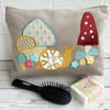 Snail and toadstools toiletry bag, wash bag in beige velvet 