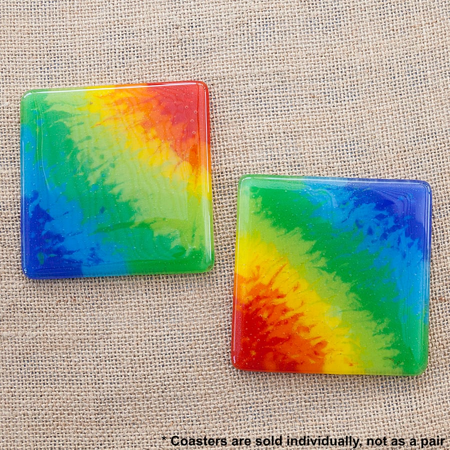 Marbled Watercolour-Effect Rainbow Fused Glass Coasters