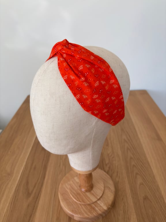 Cotton headband, twist knot style hairband in orange floral print