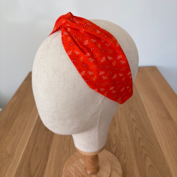 Cotton headband, twist knot style hairband in orange floral print