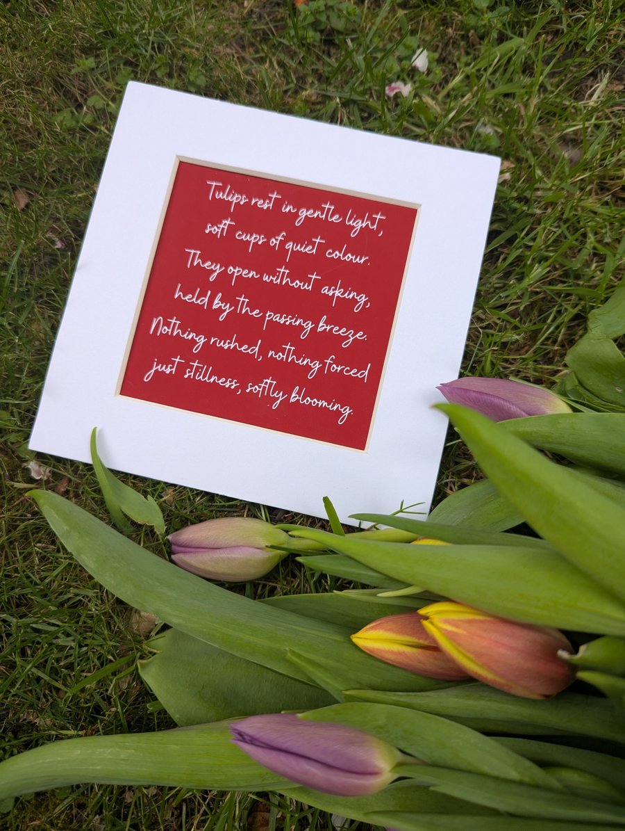 Tulip Poem Print, Minimalist botanical Floral Poetry Art, Gentle Nature Quote,
