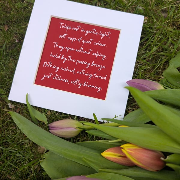 Tulip Poem Print, Minimalist botanical Floral Poetry Art, Gentle Nature Quote,