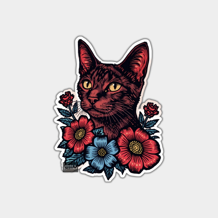 Funny Vinyl Sticker For Adults - Floral Cat