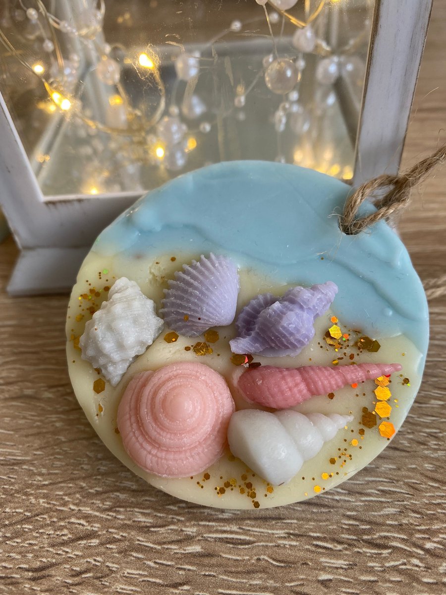 Scented Soy Wax Wardrobe Freshener Handcrafed Seashells on Sandy Beach