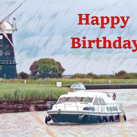 Boat On Norfolk Broads Happy Birthday Card A5