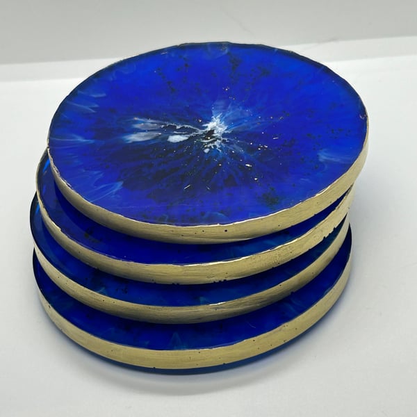 Striking blue and gold coaster, set of 4