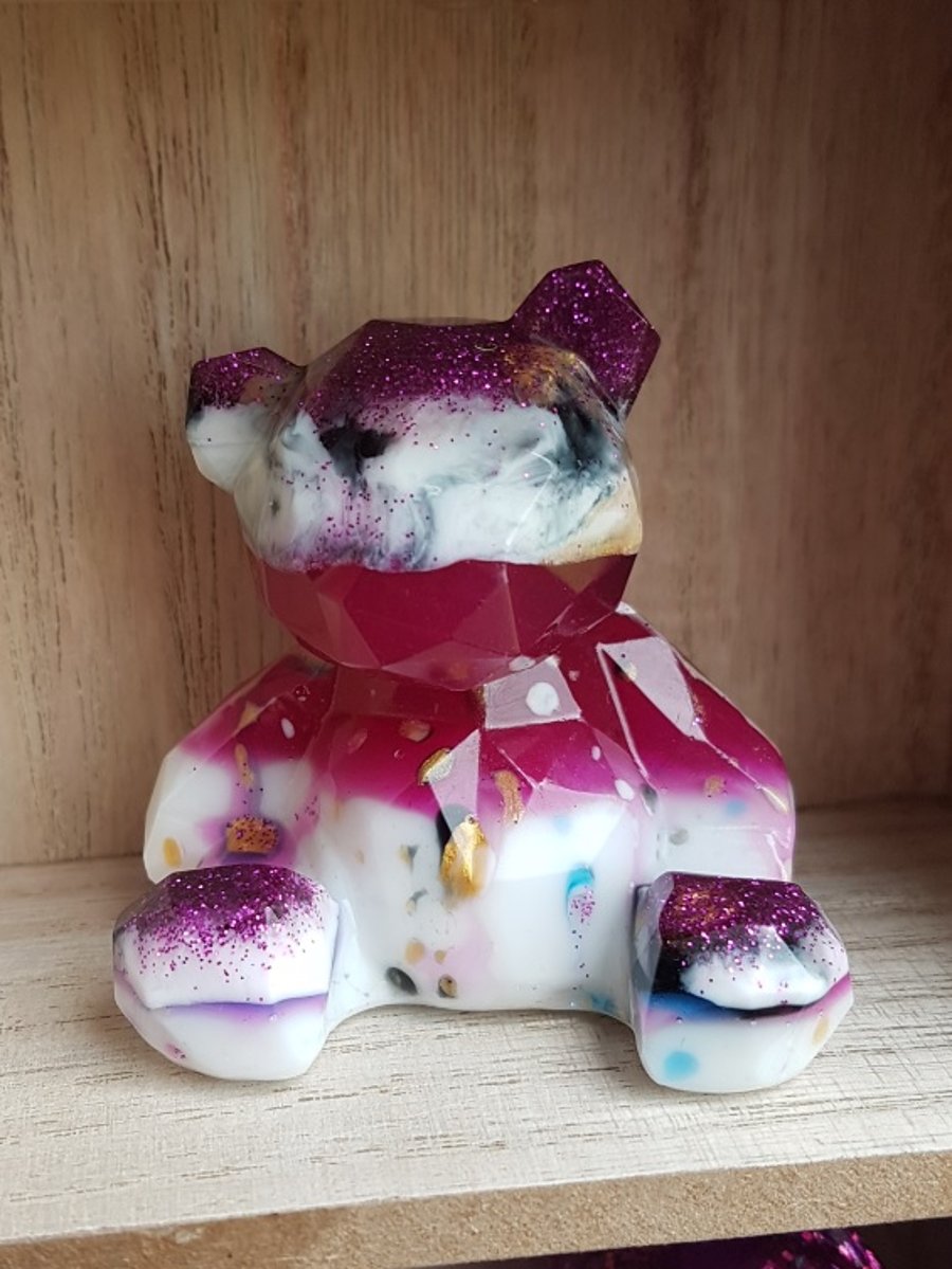Gorgeous Raspberry Ripple Resin Bear No21 - Ornament - Figurine - Home Decor.