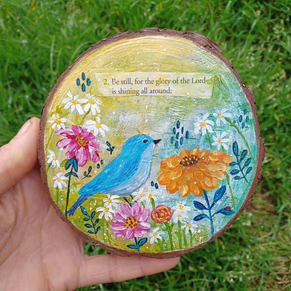 Be Still, Original Mixed Media Painting On Wood slice