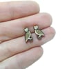 Owl Stud Earrings, Wooden Bird Earrings, Silver Plated or Sterling Silver Backs