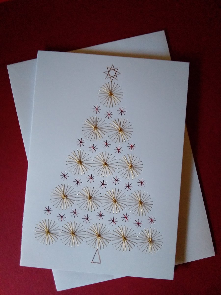  Christmas Tree. Hand Embroidered. Christmas Card