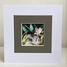 Mounted Original Hare Rabbit with Dragonflies Watercolour 