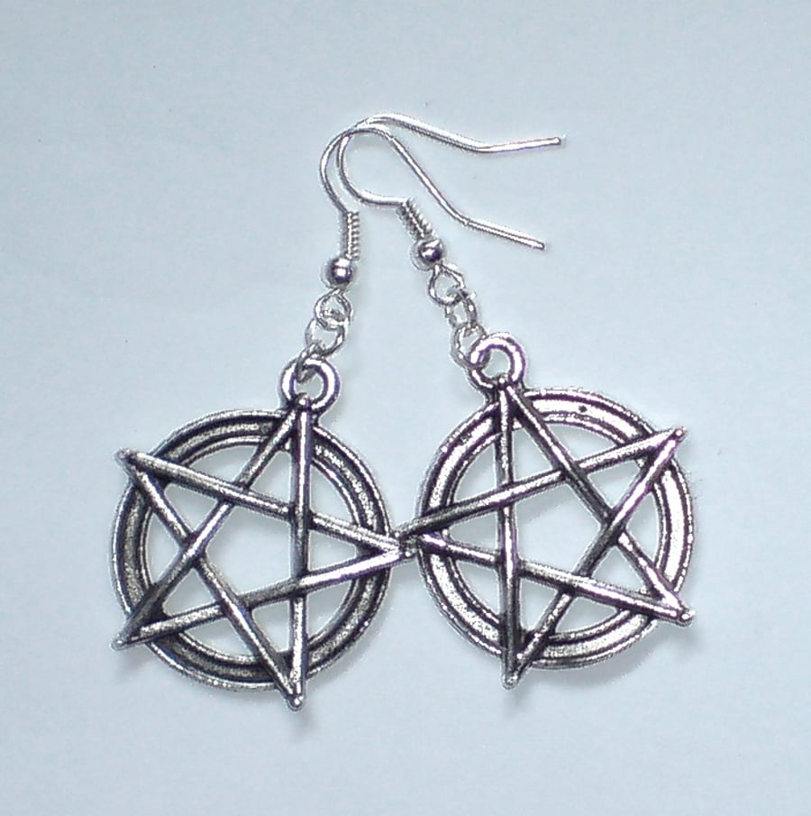 Pentagram Pentacle Earrings Silver Plate 