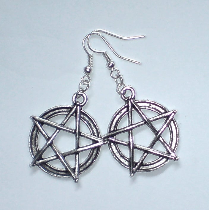 Pentagram Pentacle Earrings Silver Plate 