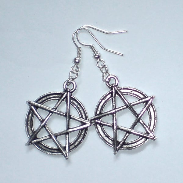 Pentagram Pentacle Earrings Silver Plate 