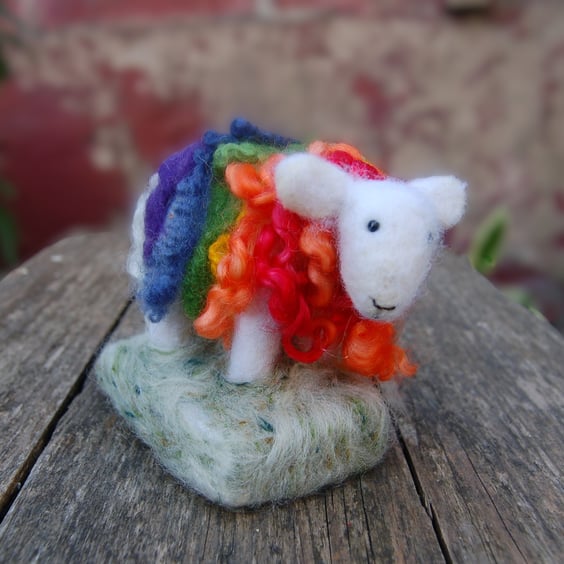 Needle Felt rainbow curly fleece Sheep,  wool Sheep, Sheep ornament, 
