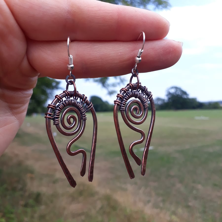 Tribal Chandelier Copper Earrings, Druid, Celtic Earrings for Women