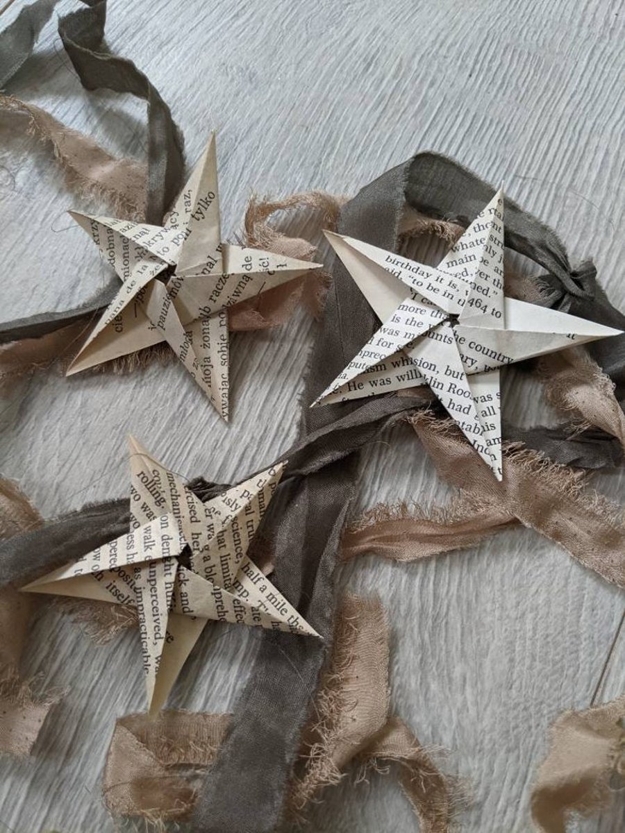 Vintage book and sheet music origami stars
