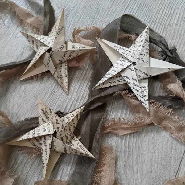 Vintage book and sheet music origami stars