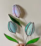 Individual iridescent teal blue stained glass tulip stem, handmade flowers - Image 6