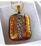 Dichroic Glass Pendant 215 Amber Gold Handmade with gold plated chain - Image 6