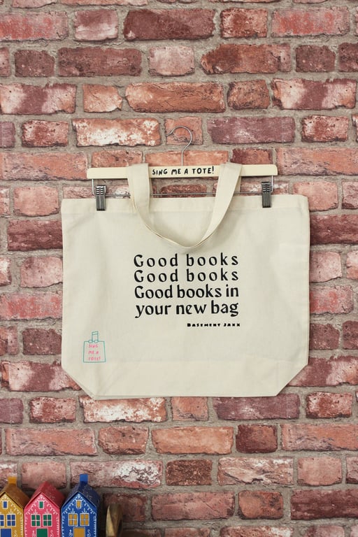 Cotton Tote Book Bag featuring a Basement Jaxx Song Pun