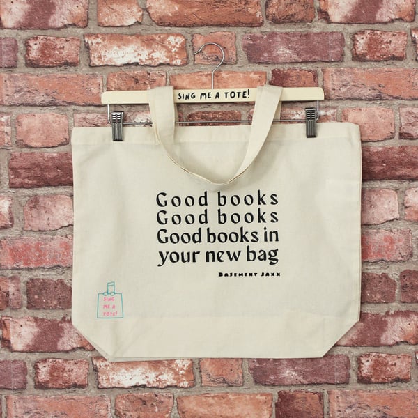 Cotton Tote Book Bag featuring a Basement Jaxx Song Pun