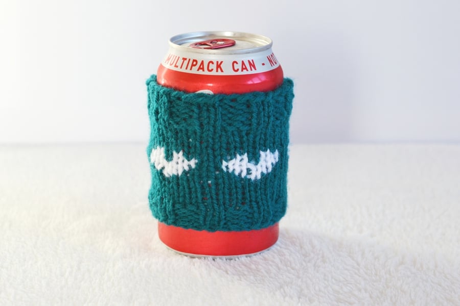 Teal and White Love Heart  Cosy Can Warmer  Holder  
