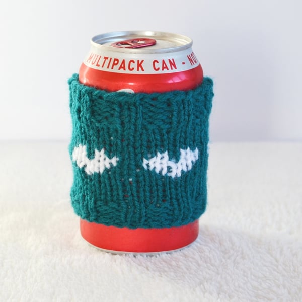 Teal and White Love Heart  Cosy Can Warmer  Holder  