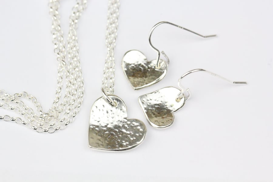 Sterling silver sweet heart gift set - necklace and earrings