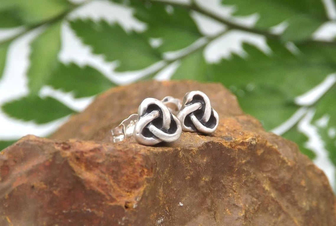 Recycled Sterling Silver Trinity Knot Stud Earrings.
