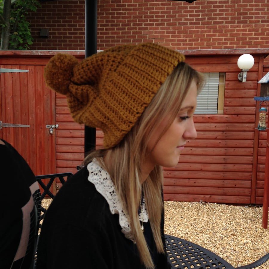 Crochet Bobble Hat Beanie in Pompom Design in Mustard - Made to Order 